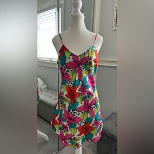 Vintage Satin Floral Print Slip Dress. Size M